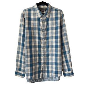 Michael Kors Men's Curt Double Face Plaid Classic Fit Button Down Shirt Blue